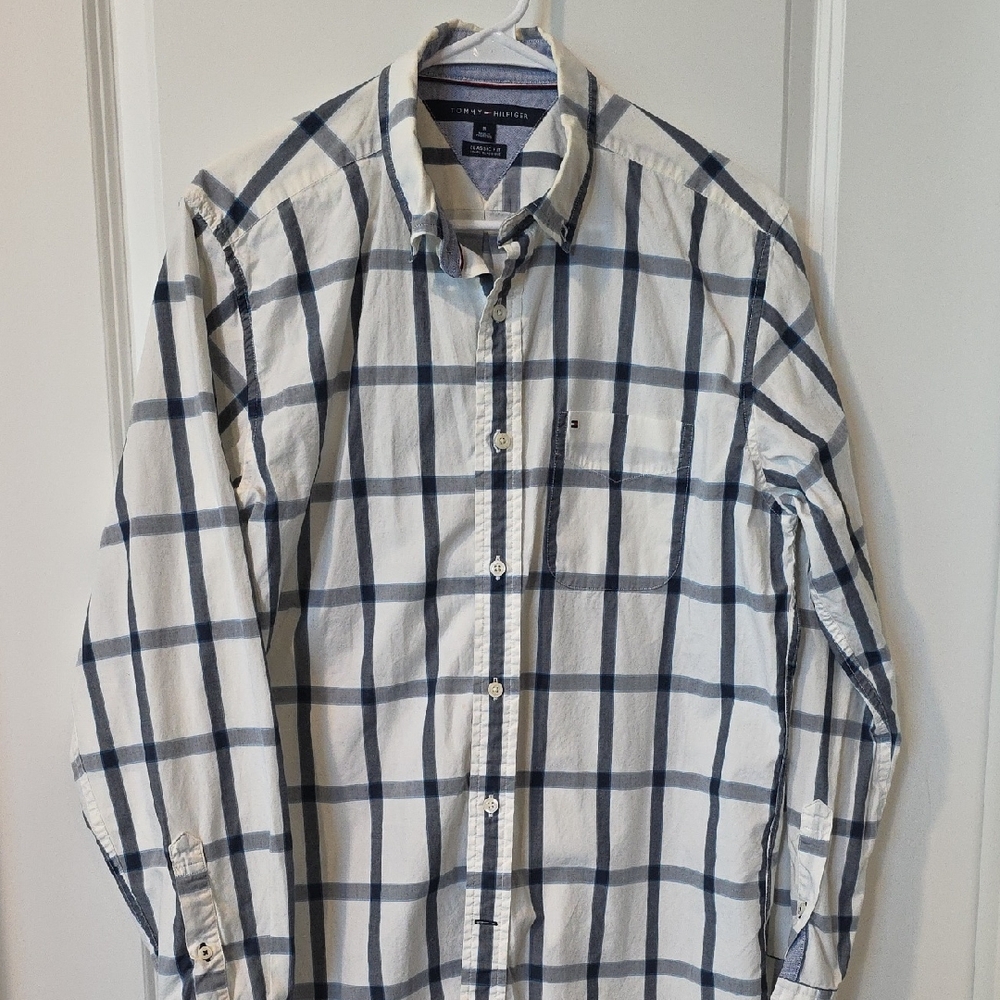 Tommy Hilfiger Blue and White Checkered Shirt